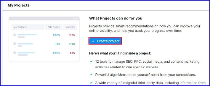 create project SEMRUSH